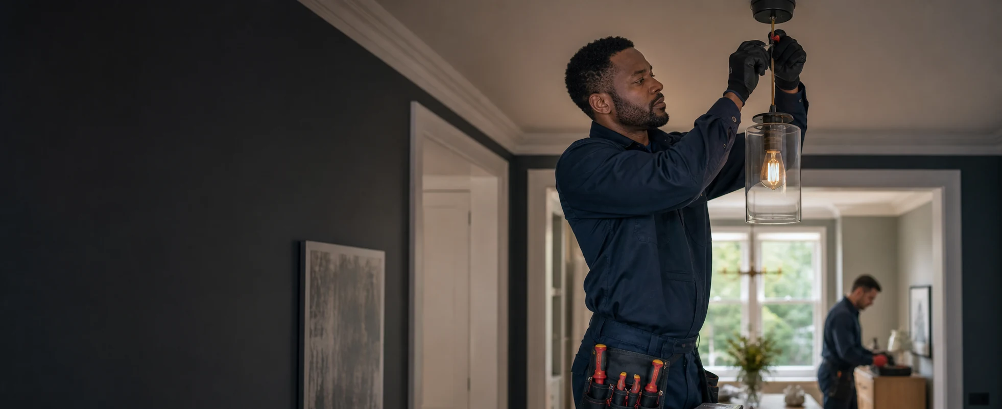 Electrician working safely at a London property