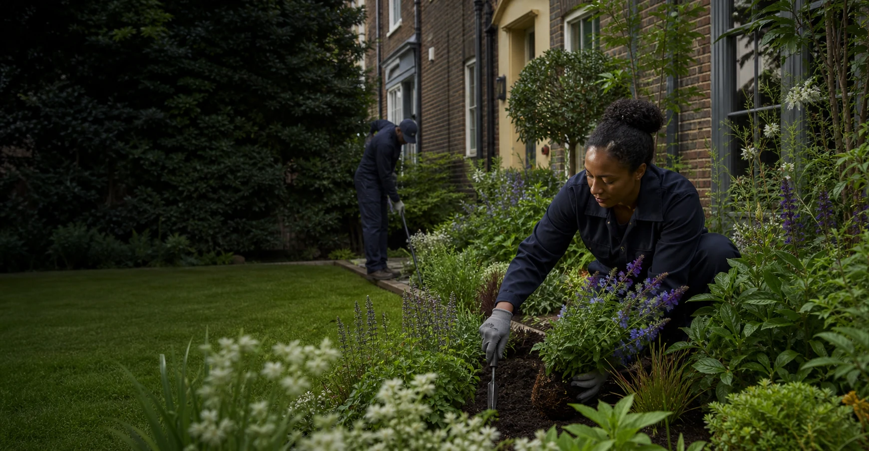 Gardener caring for a London garden