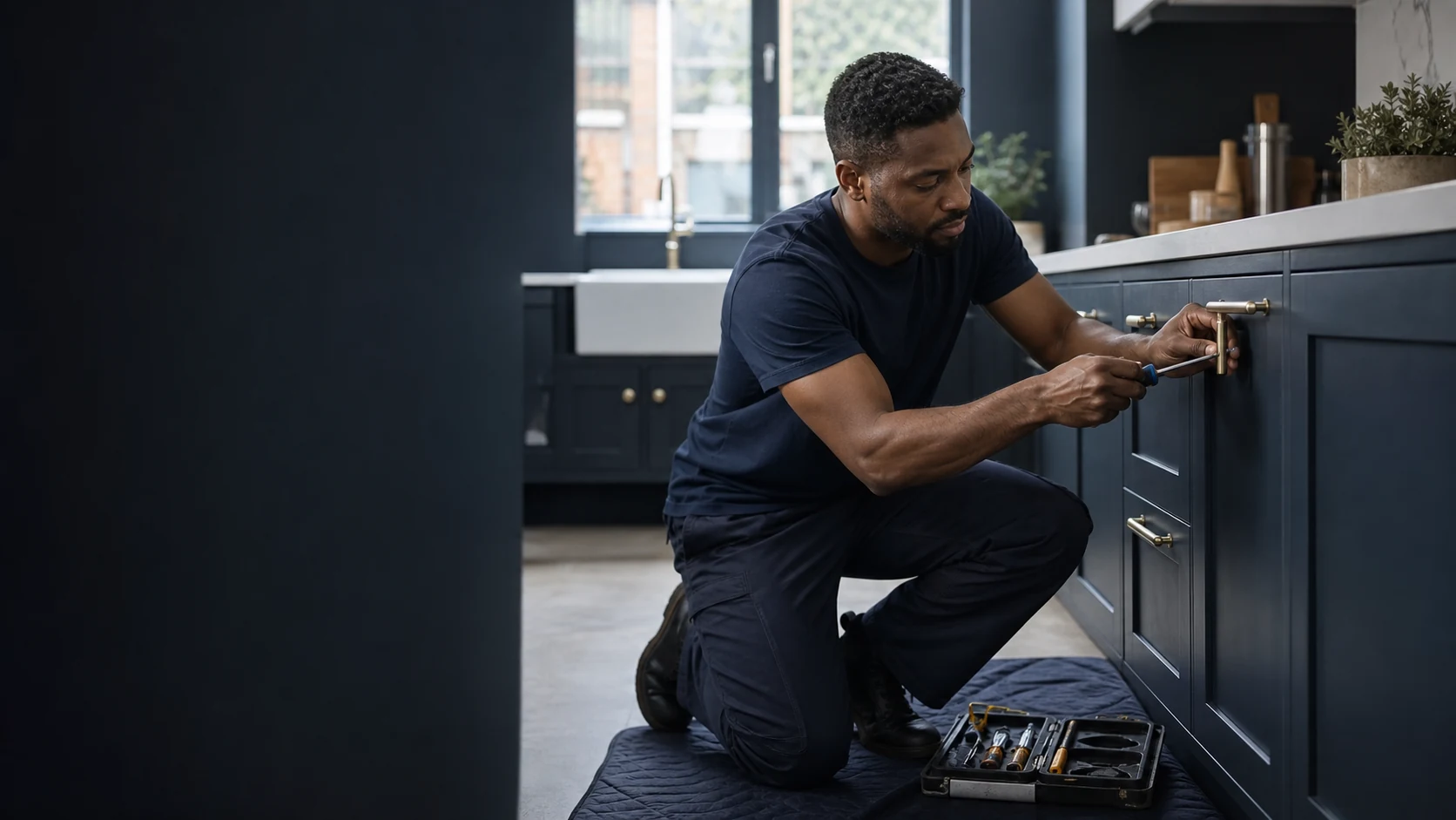 Handyman completing a practical home repair