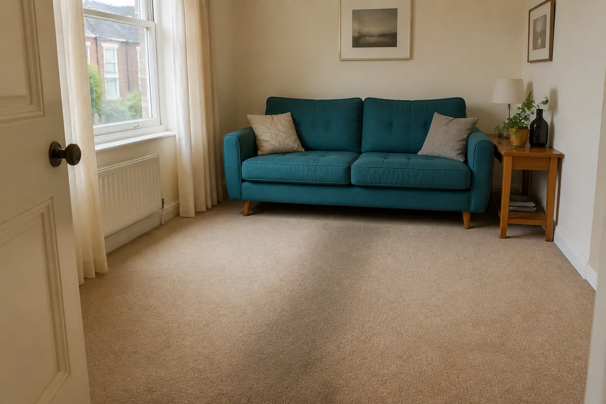 AI illustration: before carpet care in the same living room