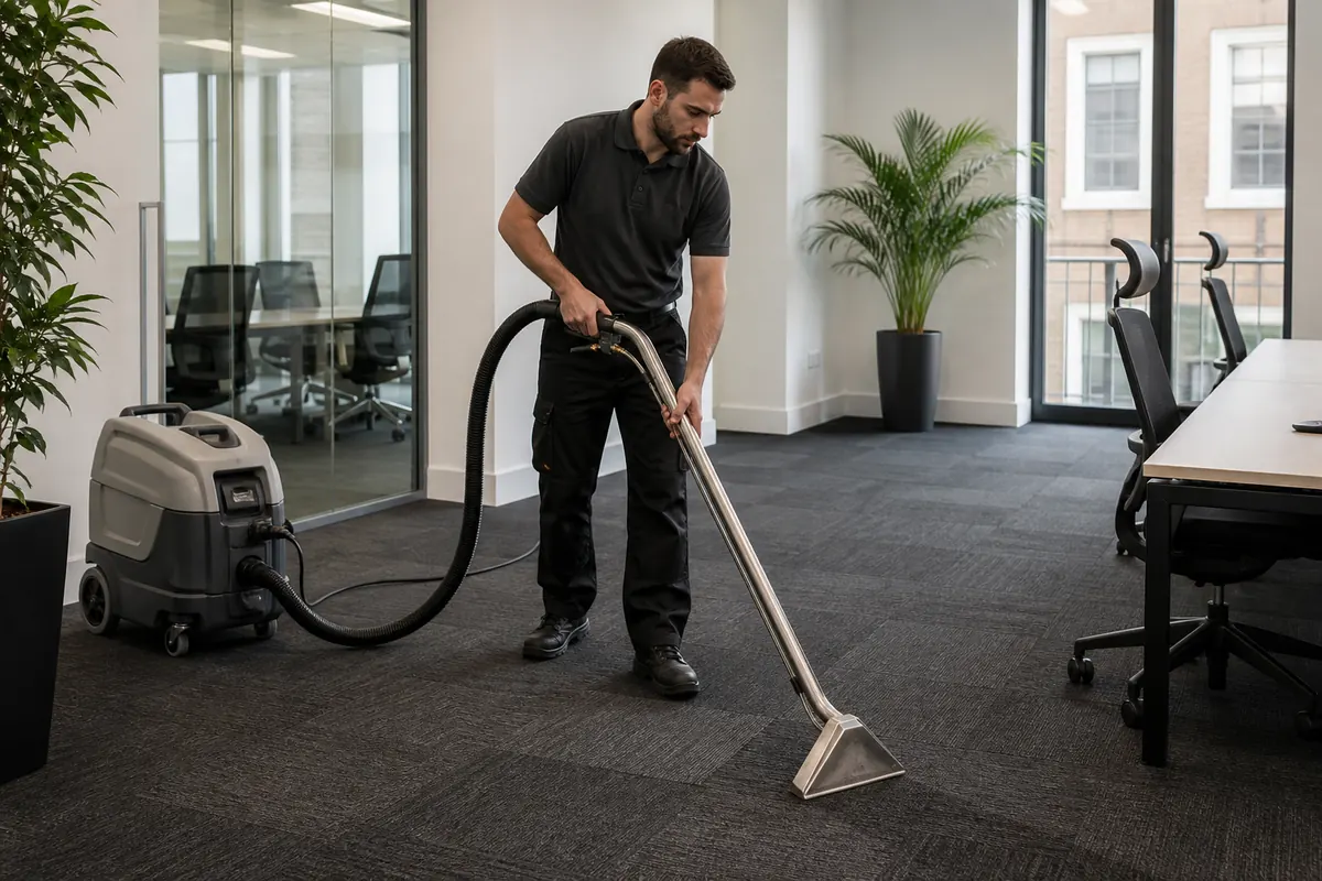 Illustrative carpet cleaning in an office interior
