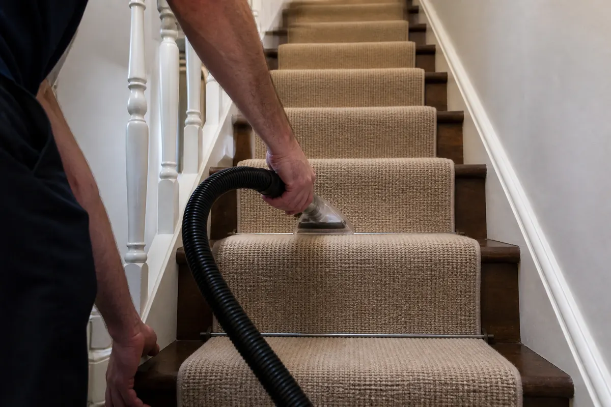 Illustrative carpet cleaning on a staircase