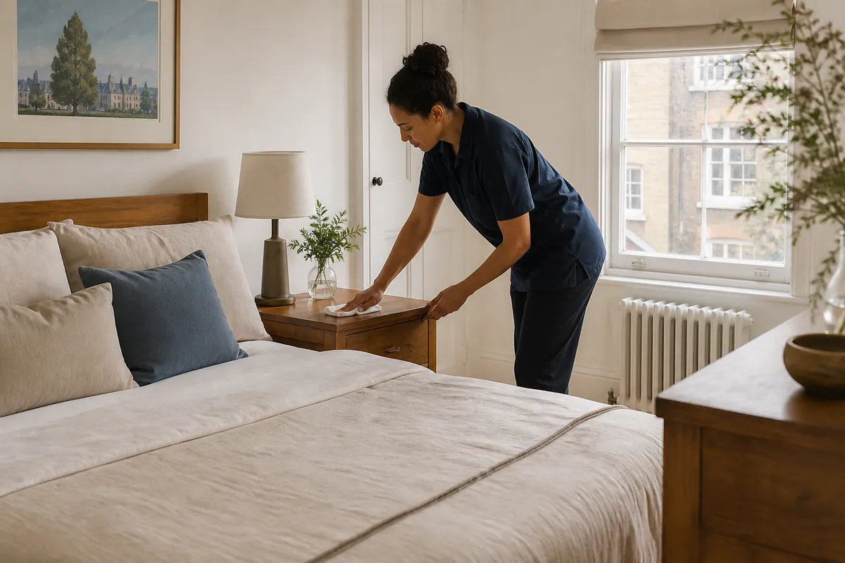 Illustrative bedrooms domestic cleaning scene