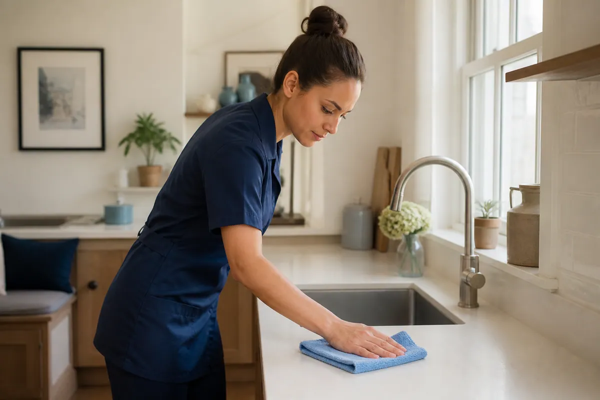 Illustrative kitchen domestic cleaning scene