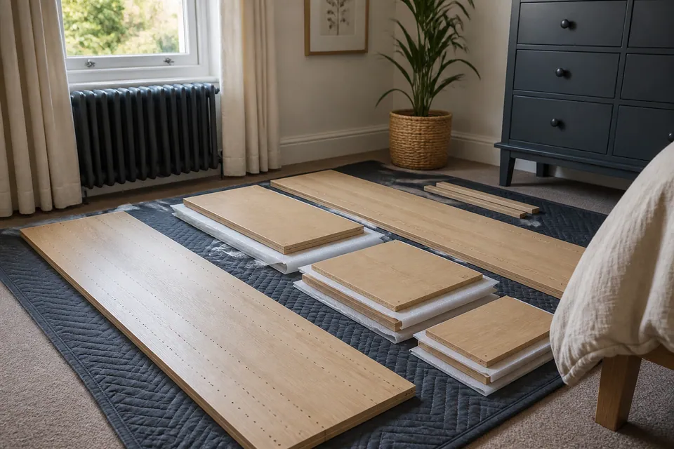 Large wardrobe panels prepared for assembly