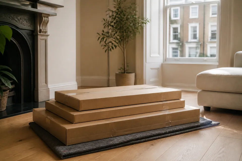 Sealed furniture packages kept together before assembly