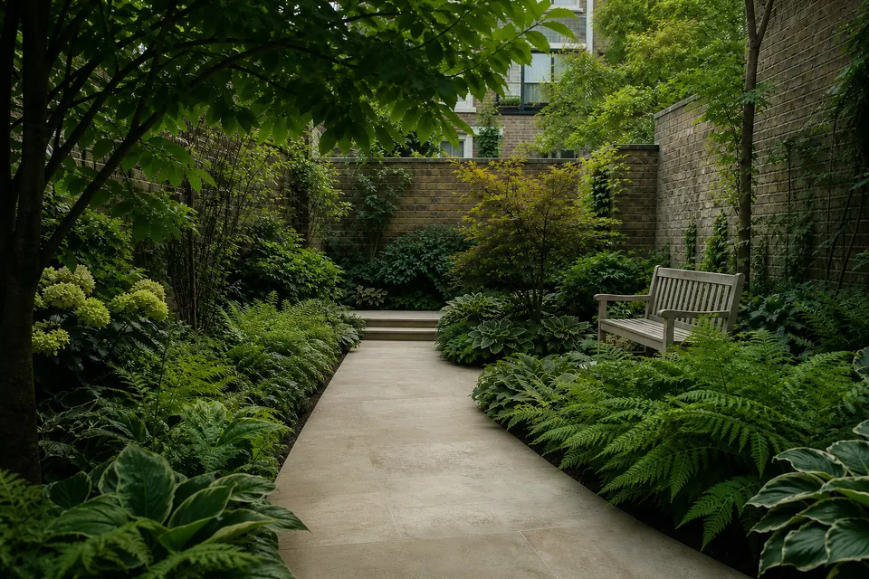 Illustrative result view of the same brick-walled courtyard