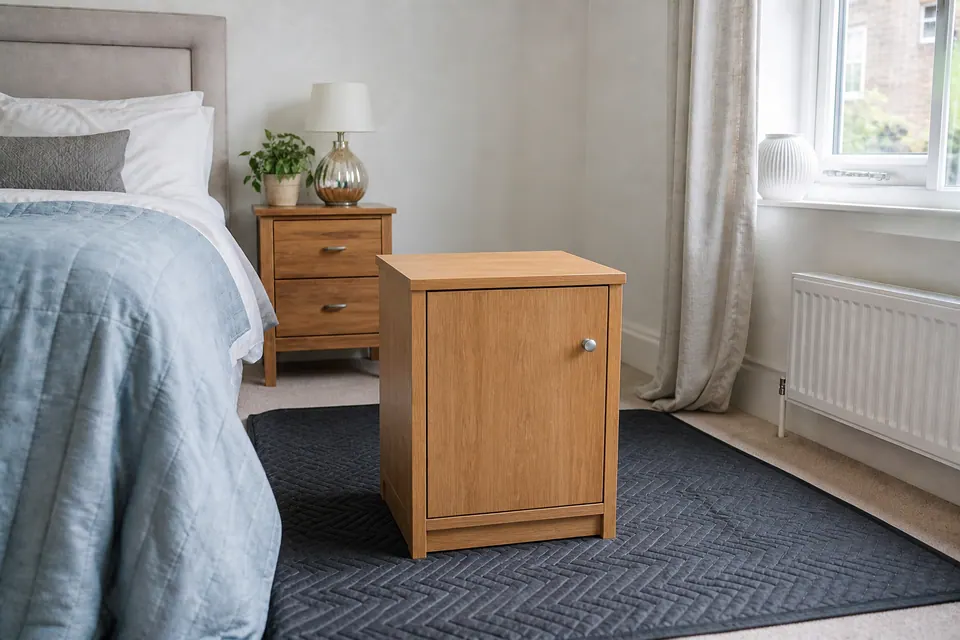 Illustrative completed oak cabinet in the same bedroom