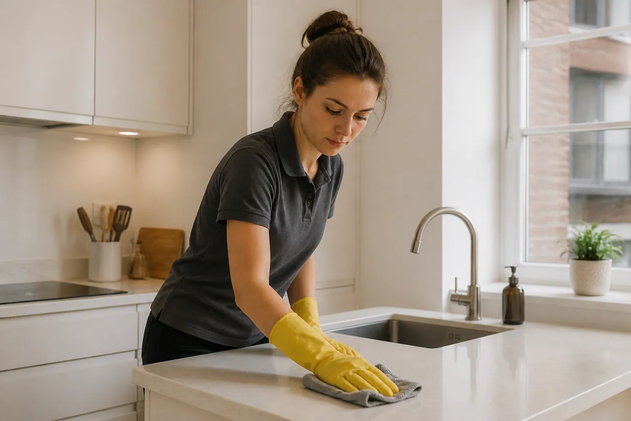 Illustrative kitchen cleaning scene