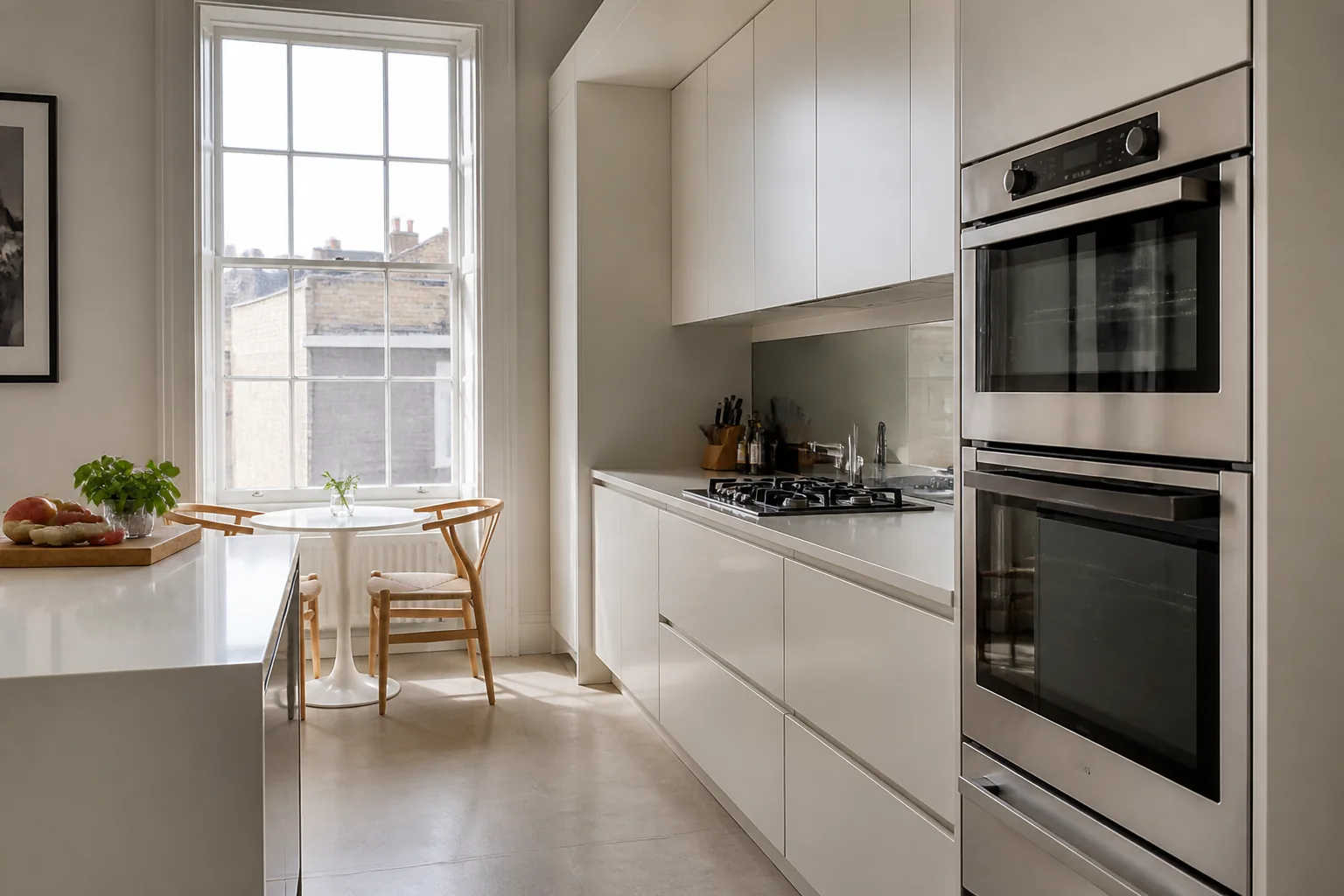 Professional inspecting a built-in oven in a Kingston upon Thames apartment kitchen