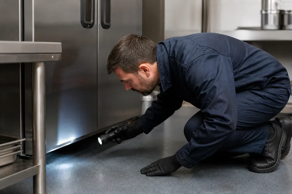 Illustrative inspection of kitchen areas for pest evidence