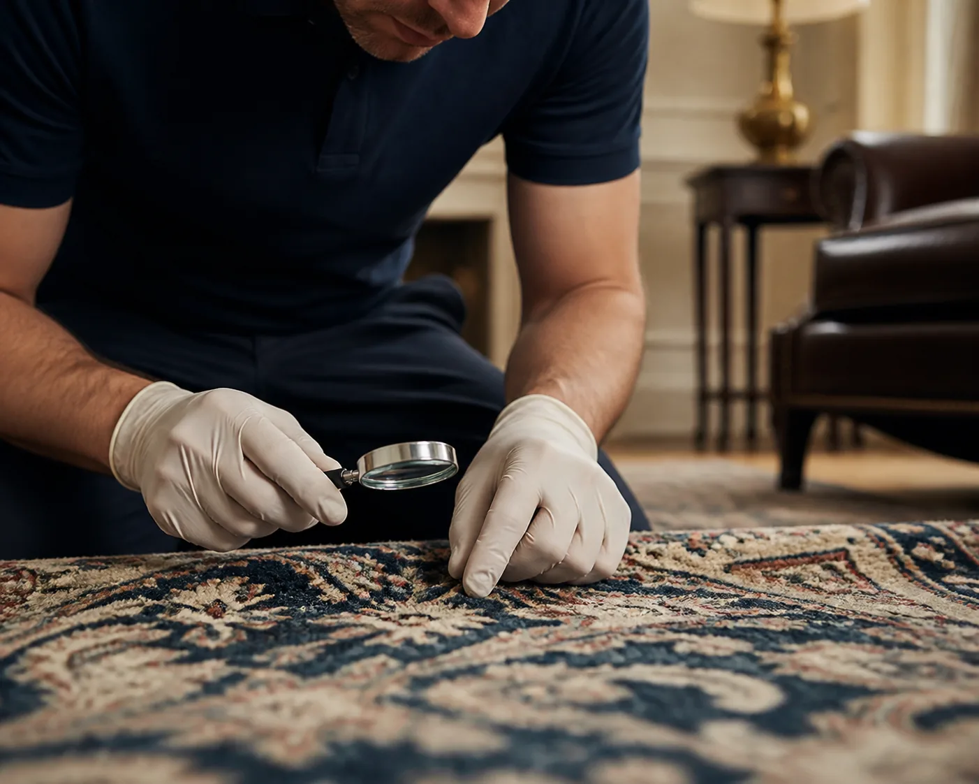 Rug fibres being considered for a Fulham cleaning enquiry