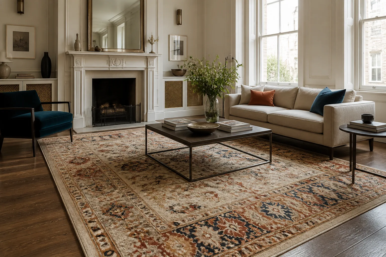 woven rug in a Crouch End sitting room