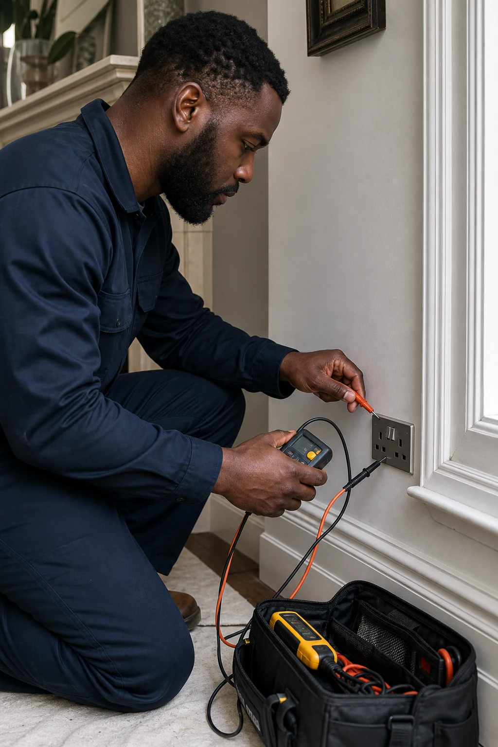 Electrician carrying out controlled insulation resistance testing on an isolated circuit