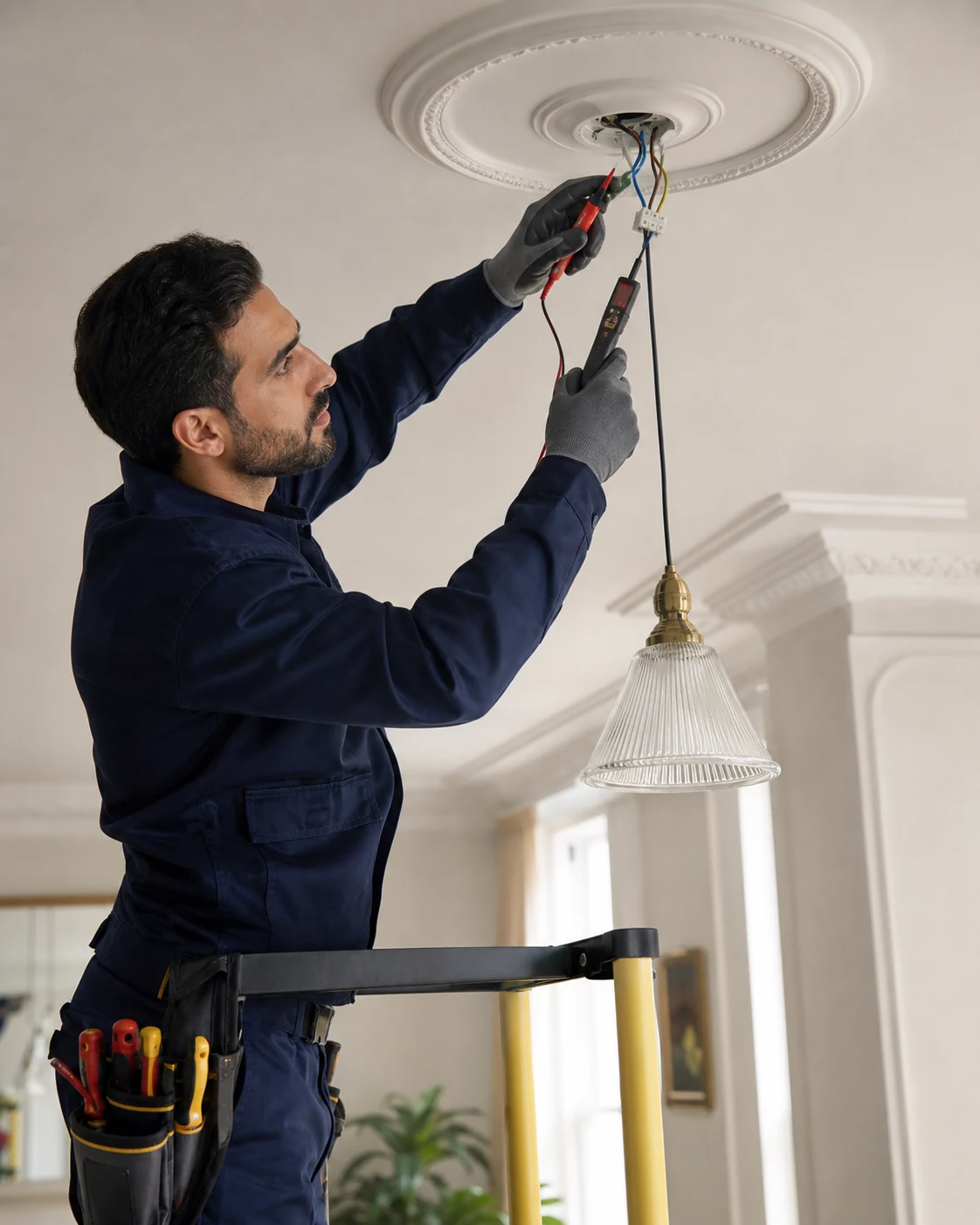 Electrician testing a newly installed electrical circuit at the consumer unit