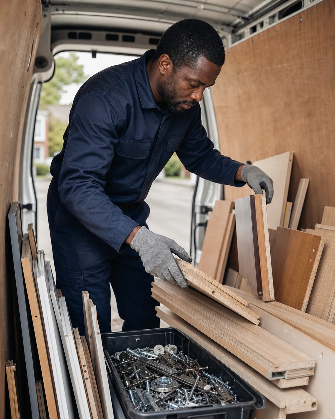 Furniture removal professional safely dismantling a bed frame for transport