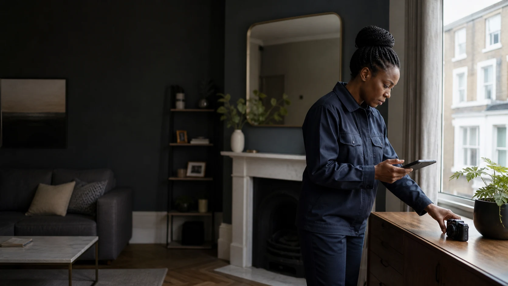 Inventory clerk documenting the condition of a furnished London rental flat