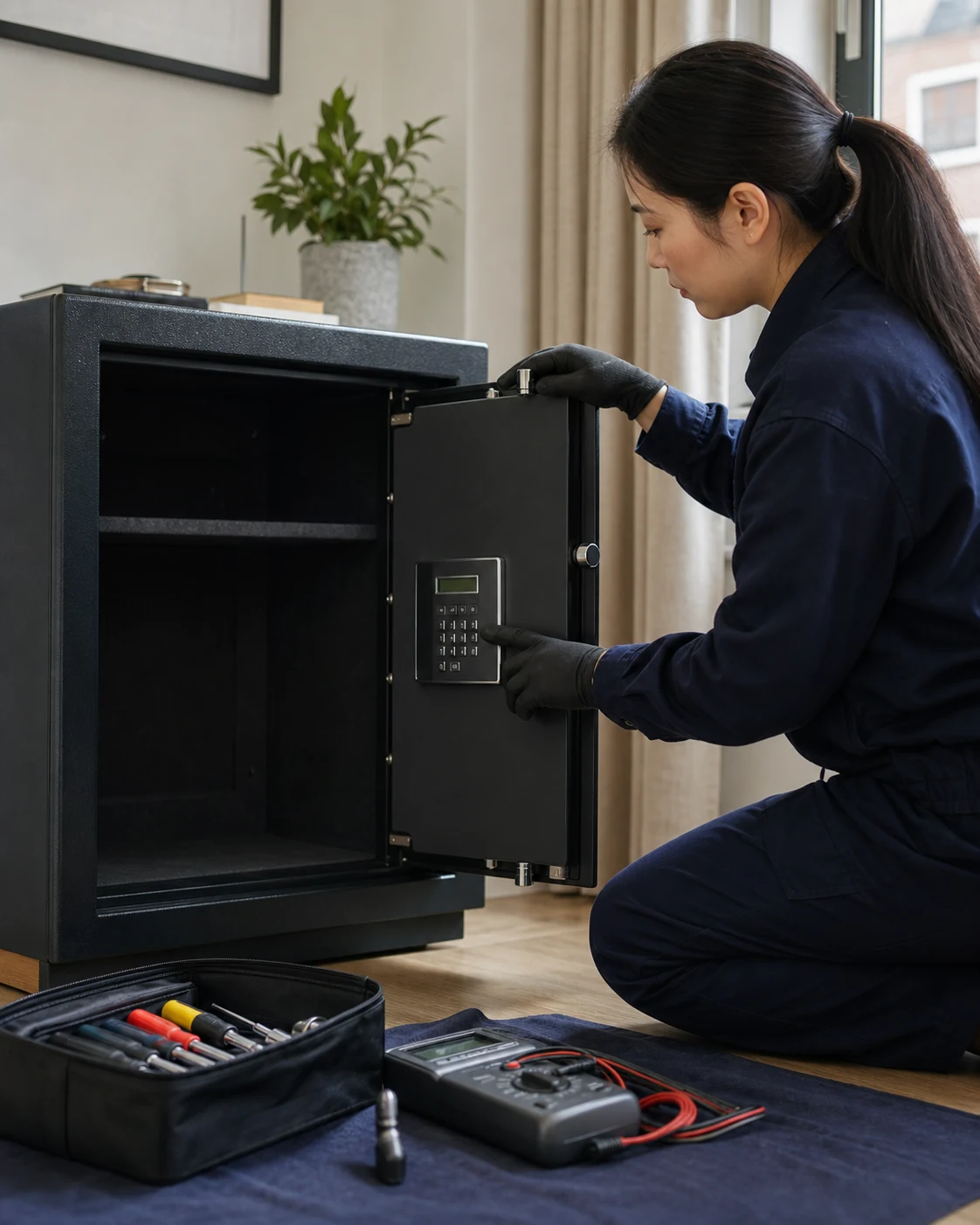 Safe opening specialist using precision tools on an authorised mechanical safe lock