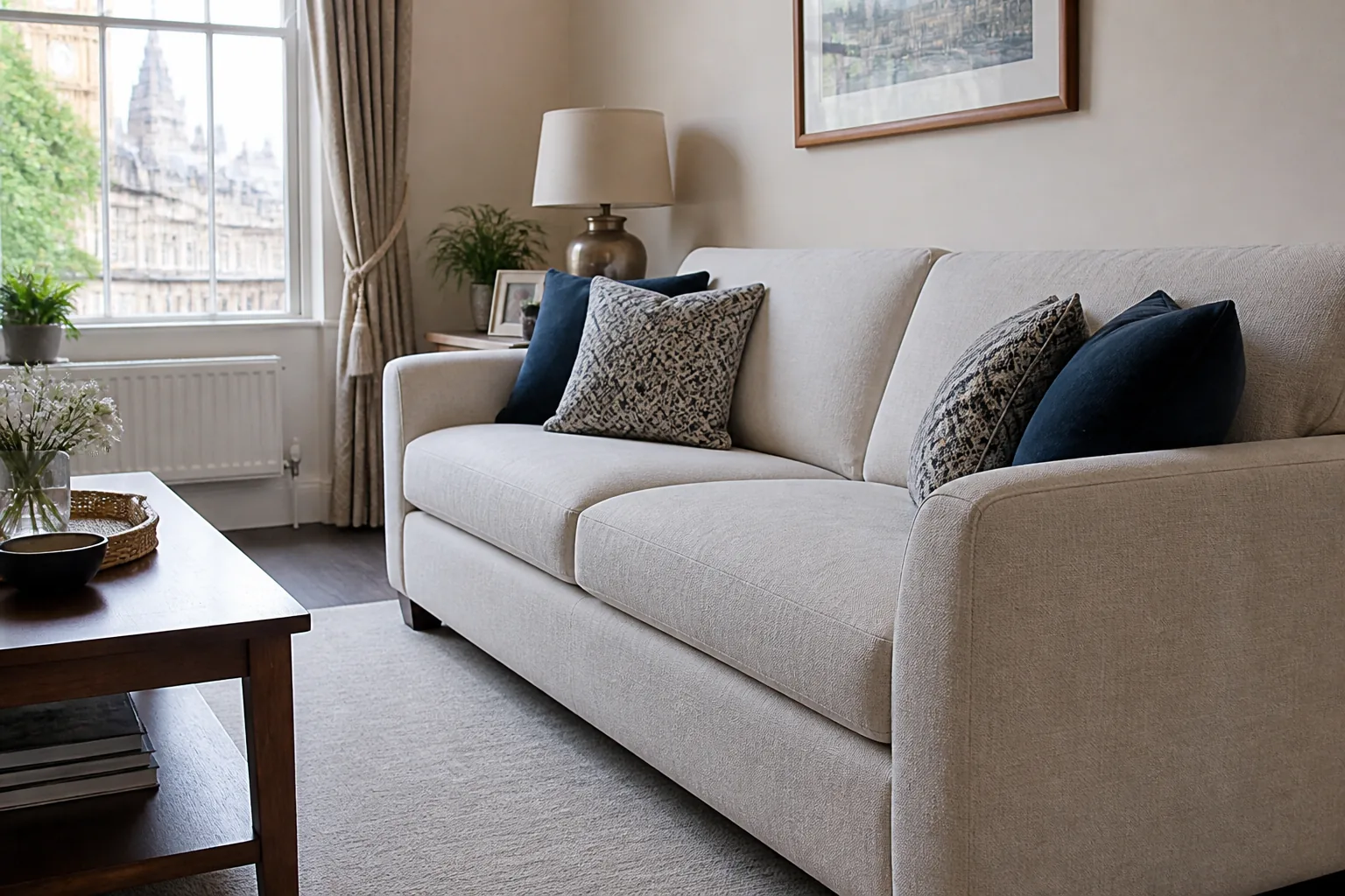 Finished sofa in a comfortable home interior