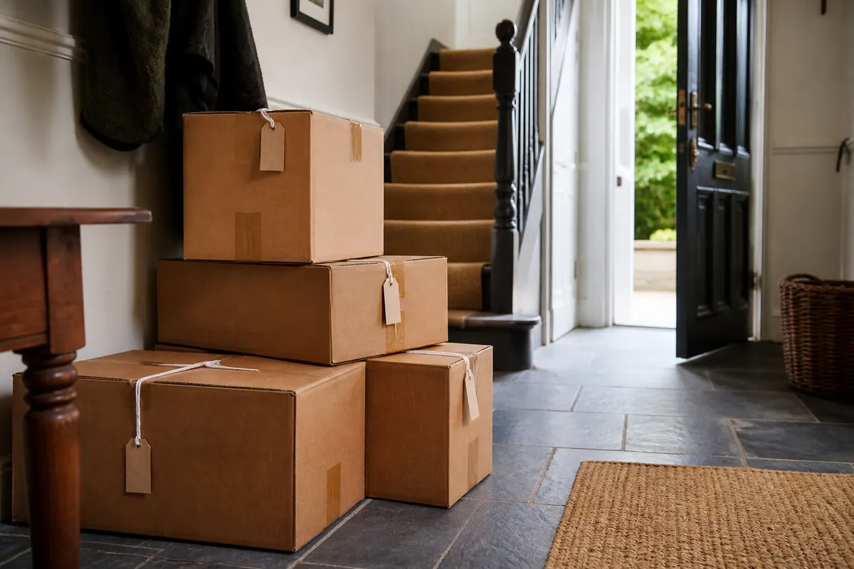 Illustrative labelled boxes for household storage planning