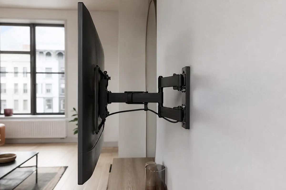 Side view of an extended full-motion television bracket