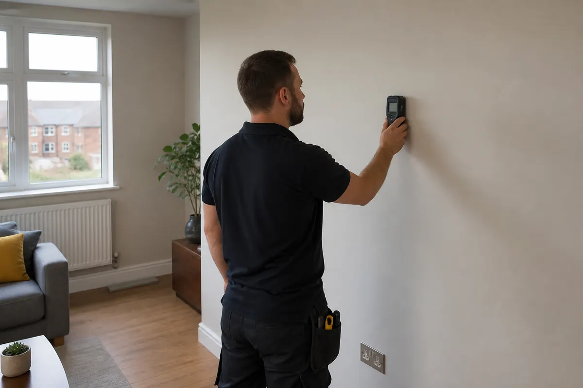 The wall and position assessed before fixing.