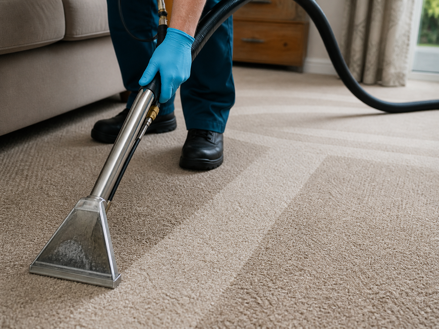 Professional hot-water extraction carpet cleaning process in Ashtead