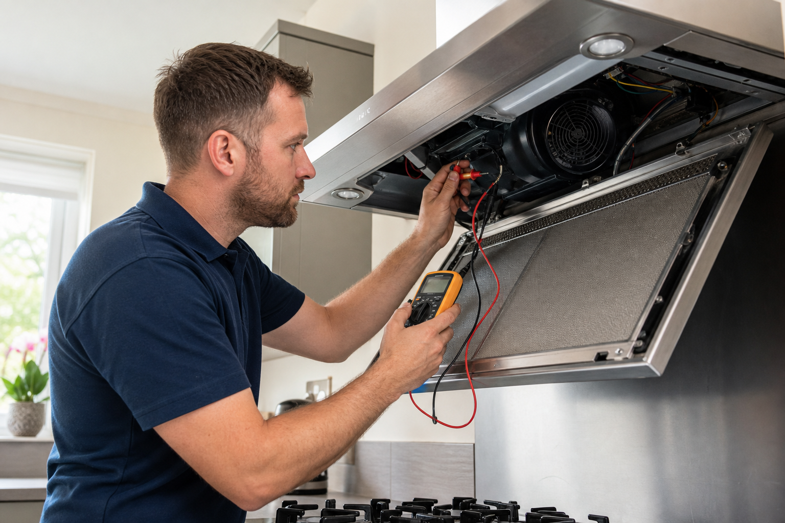 Technician diagnosing a cooker hood in Watford
