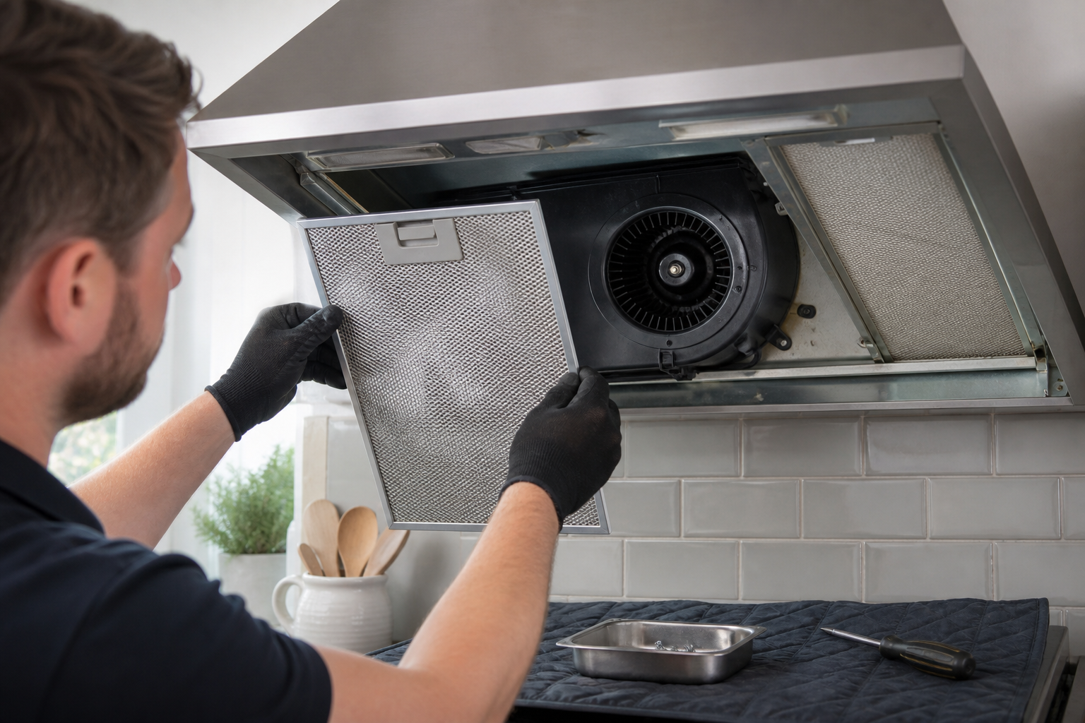 Cooker hood filter and fan inspection