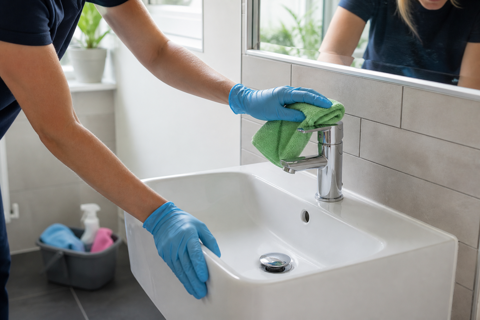 Domestic cleaner caring for bathroom surfaces