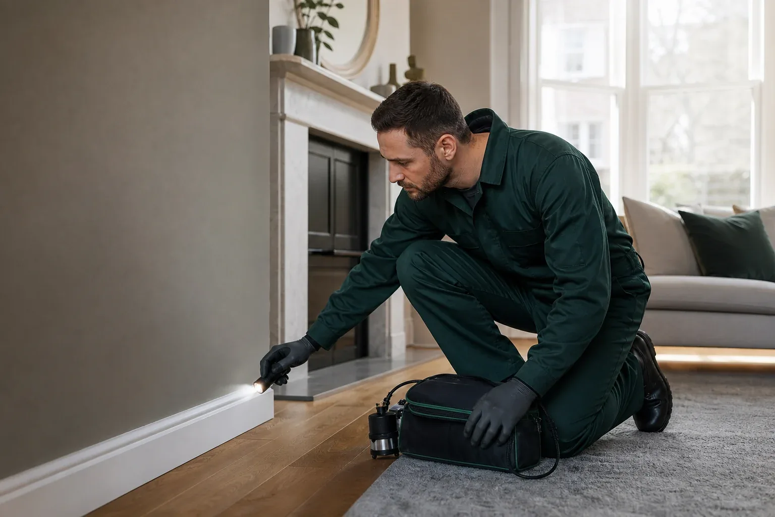 Cockroach monitoring points in a London flat kitchen