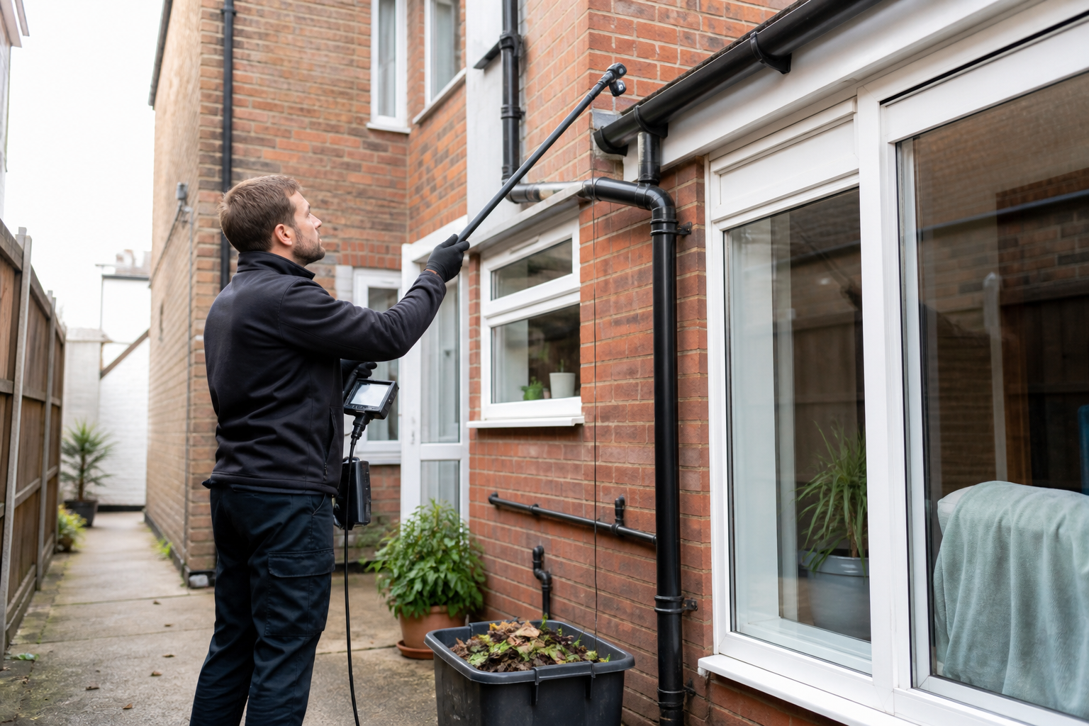 Inspection camera reviewing a cleaned gutter in Chiswick