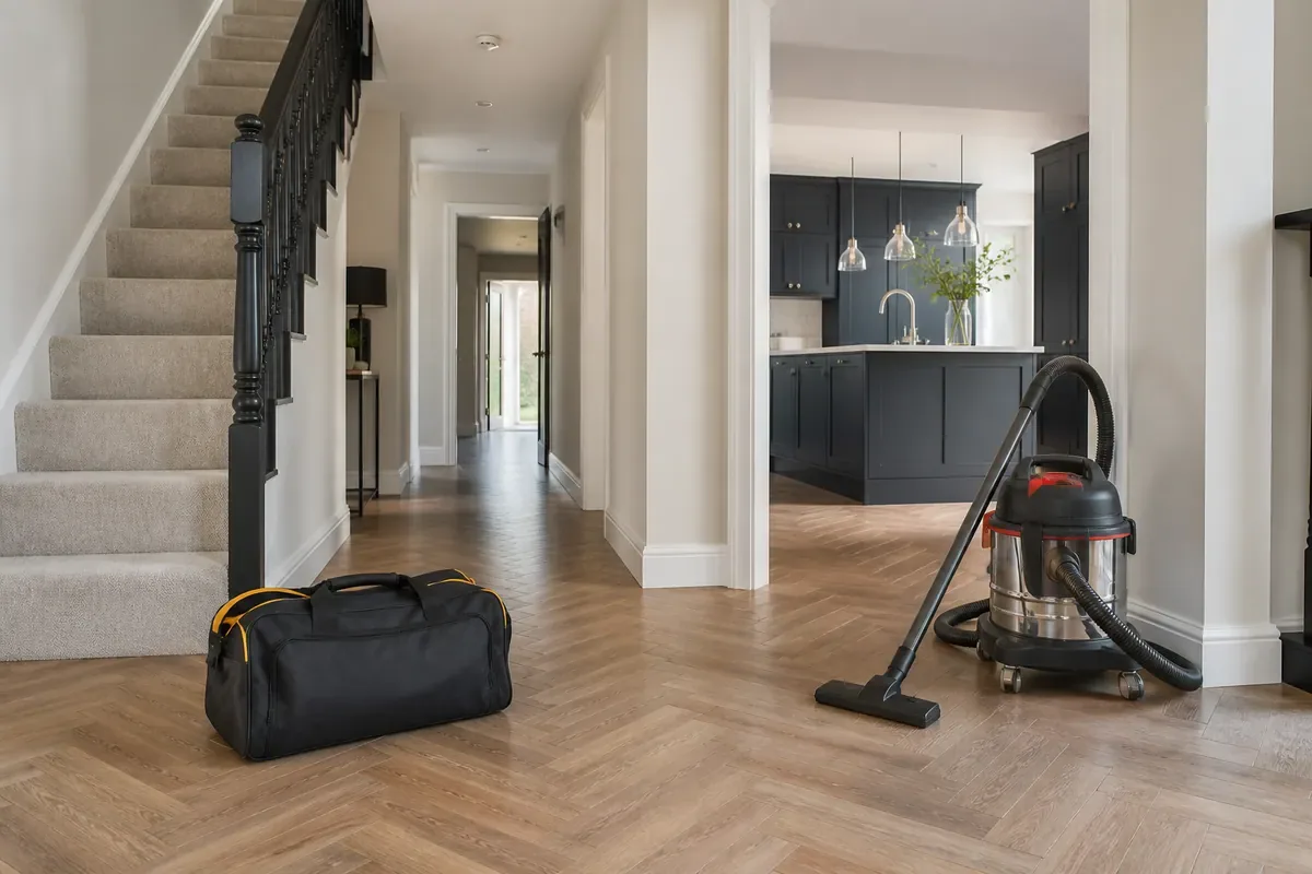 Cleaner vacuuming fine builders dust from a renovated room