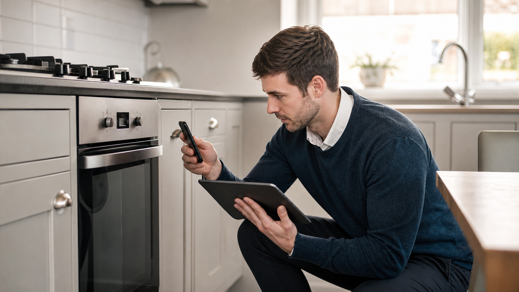 Inventory clerk recording kitchen condition