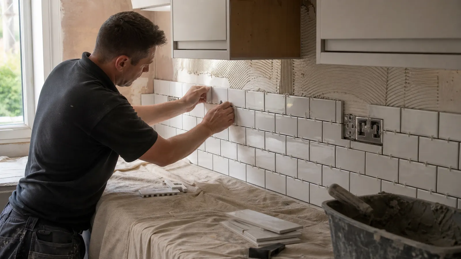 Professional tiler fitting tiles in Beckenham