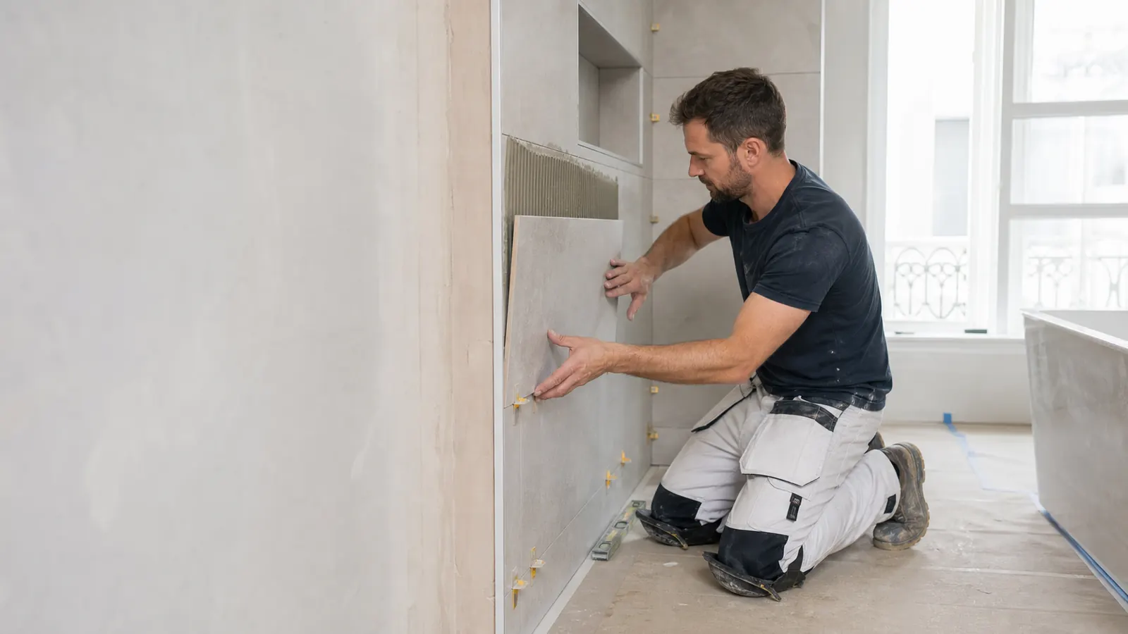 Professional tiler fitting tiles in Abbey Wood