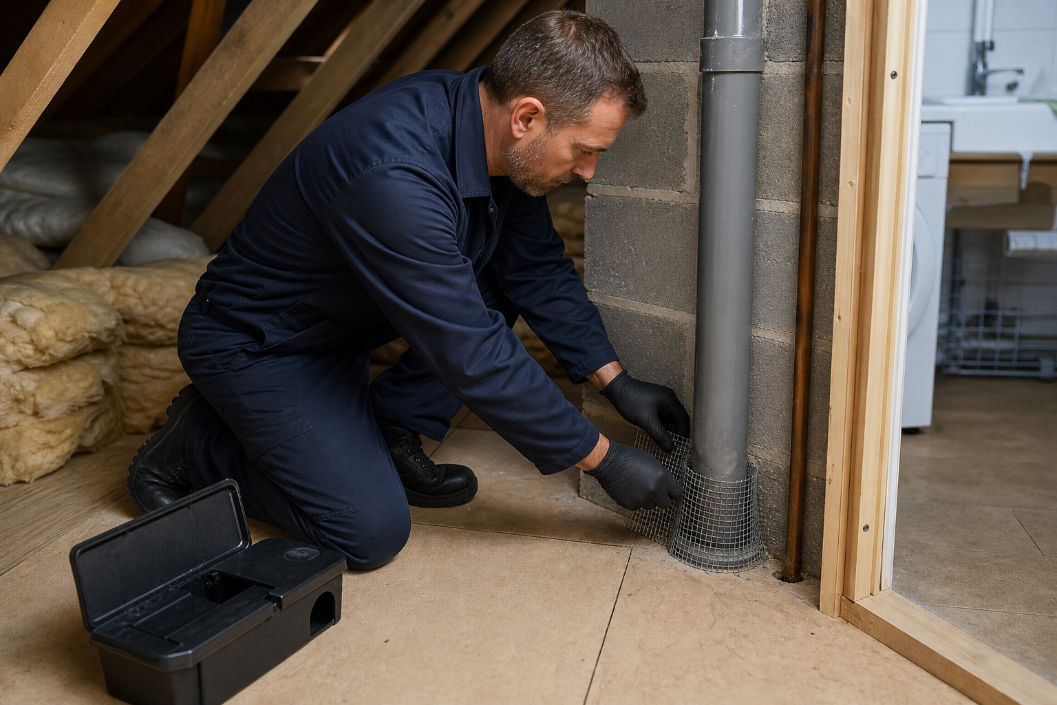 Pest technician checking a potential entry point