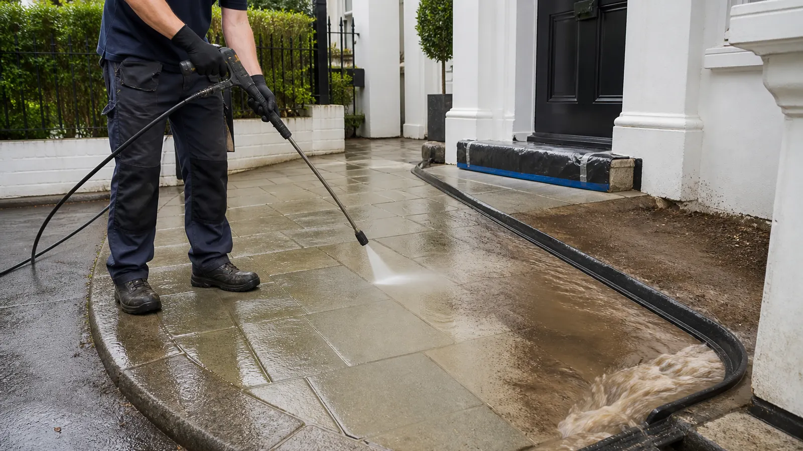 Professional pressure washing of external paving in Croydon